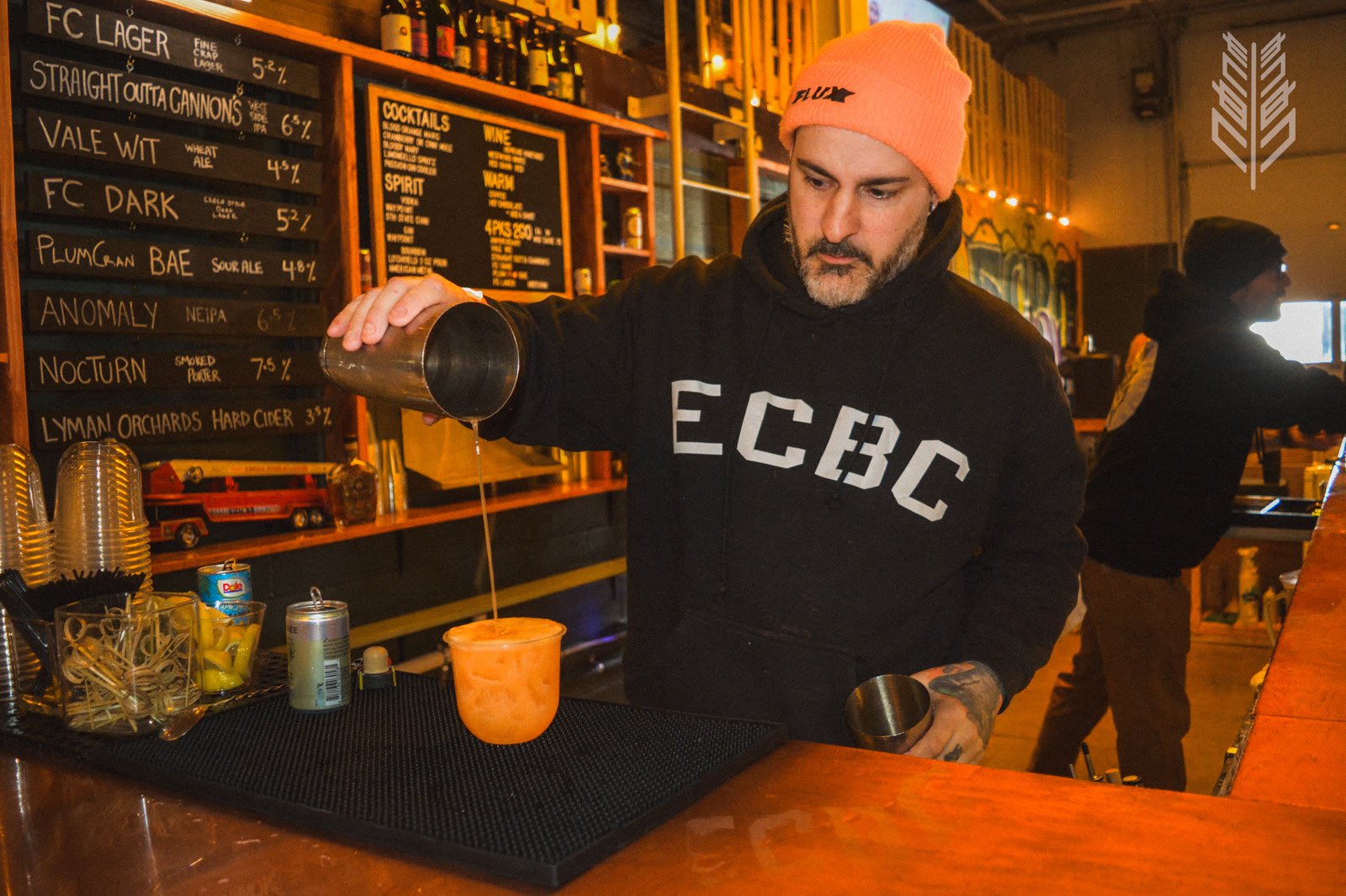 Crafting a cocktail at the bar.