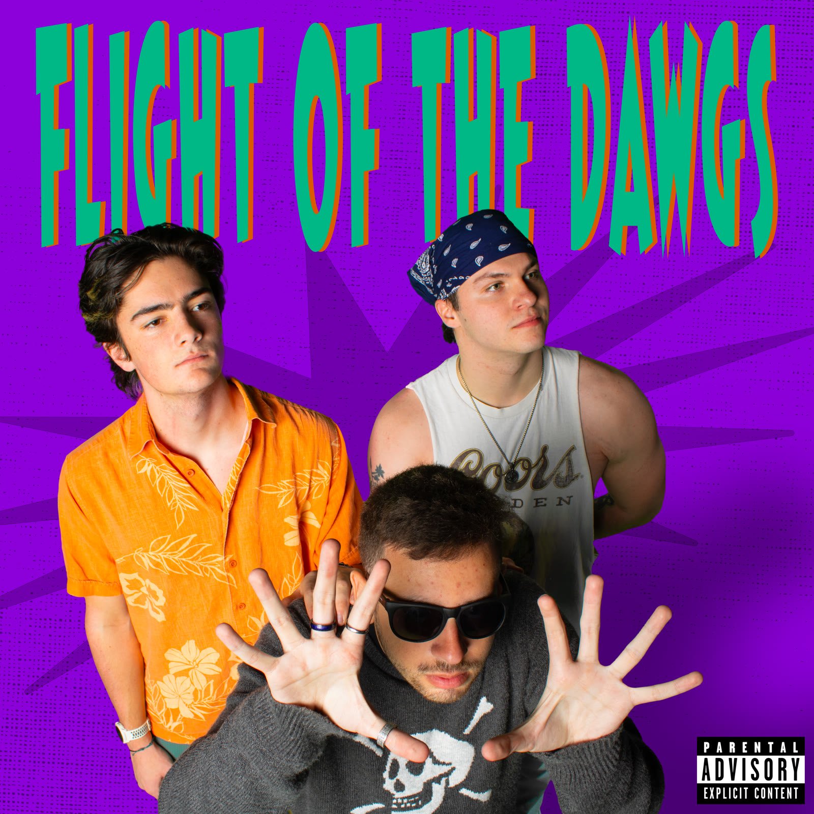 Album cover art for "Flight of the Dawgs," shot with strobe photography.